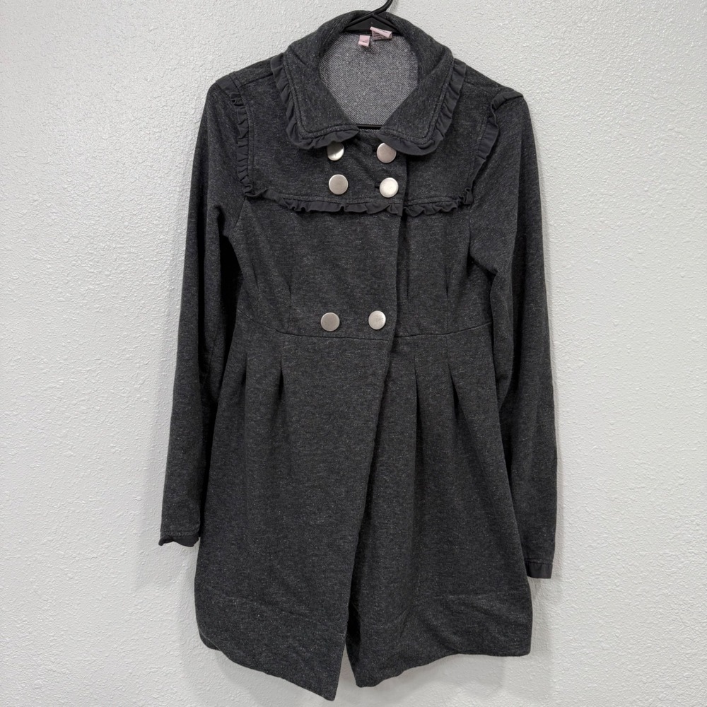 Stella Star Gray Ruffle Collar Double Breasted Cardigan Jacket Sweater Women's L